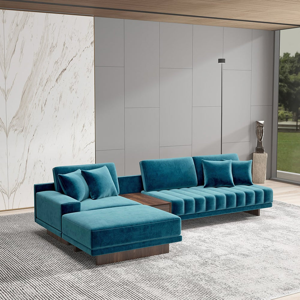 HMR - 126" L-Shaped Modular Sectional with Chaise & Ottoman
