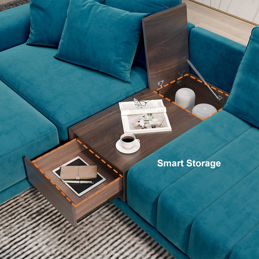 HMR - 126" L-Shaped Modular Sectional with Chaise & Ottoman