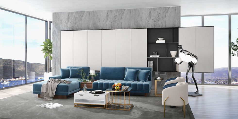 HMR - 126" L-Shaped Modular Sectional with Chaise & Ottoman