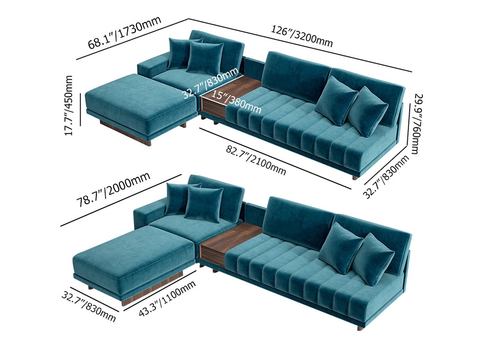 HMR - 126" L-Shaped Modular Sectional with Chaise & Ottoman