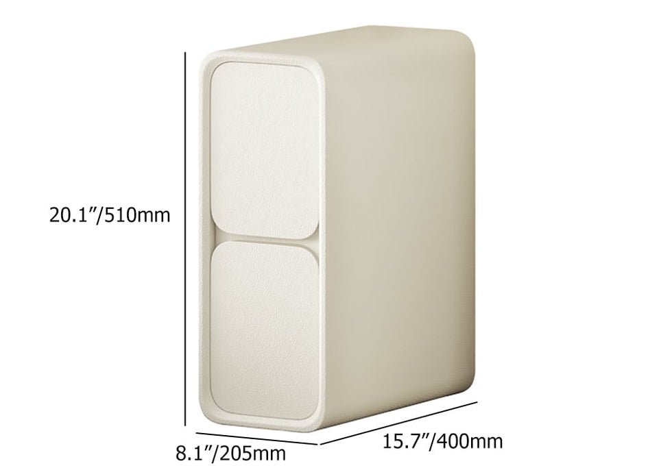 HMR - Modern Narrow Off-White Nightstand 2-Drawer Small Bedside Table with PU Leather