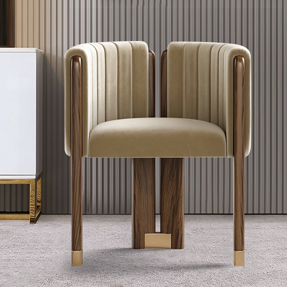 HMR - Velvet Fluted Upholstered Accent Chair with Wood Frame (Set of 2)