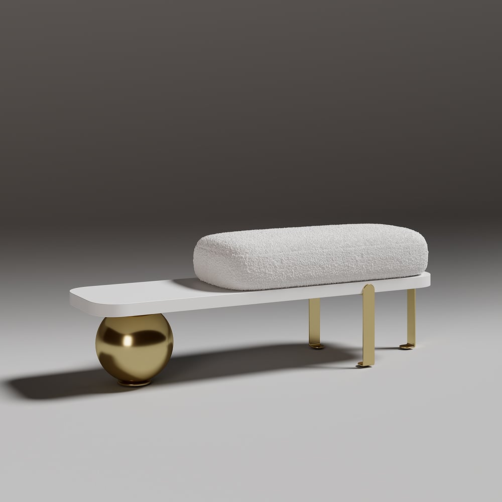 HMR - Wooden Entryway Bench Fleece Upholstered with Abstract Metal Legs