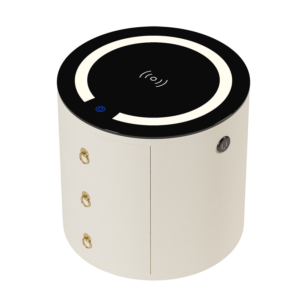 HMR - Leather 3-Drawer Smart Nightstand with Light & Speaker