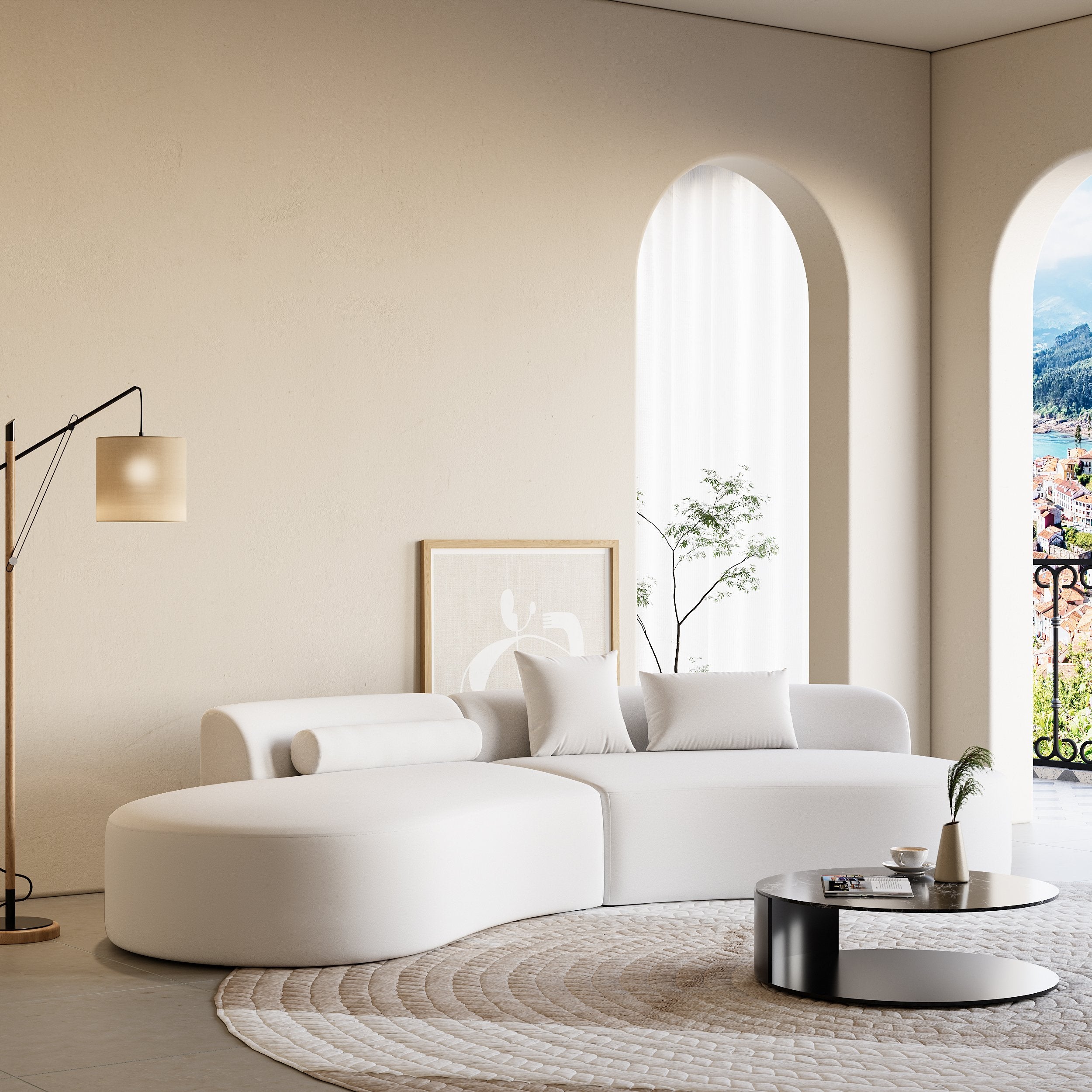 HMR - 109" 2-Piece Curved Sectional Sofa with Pillows
