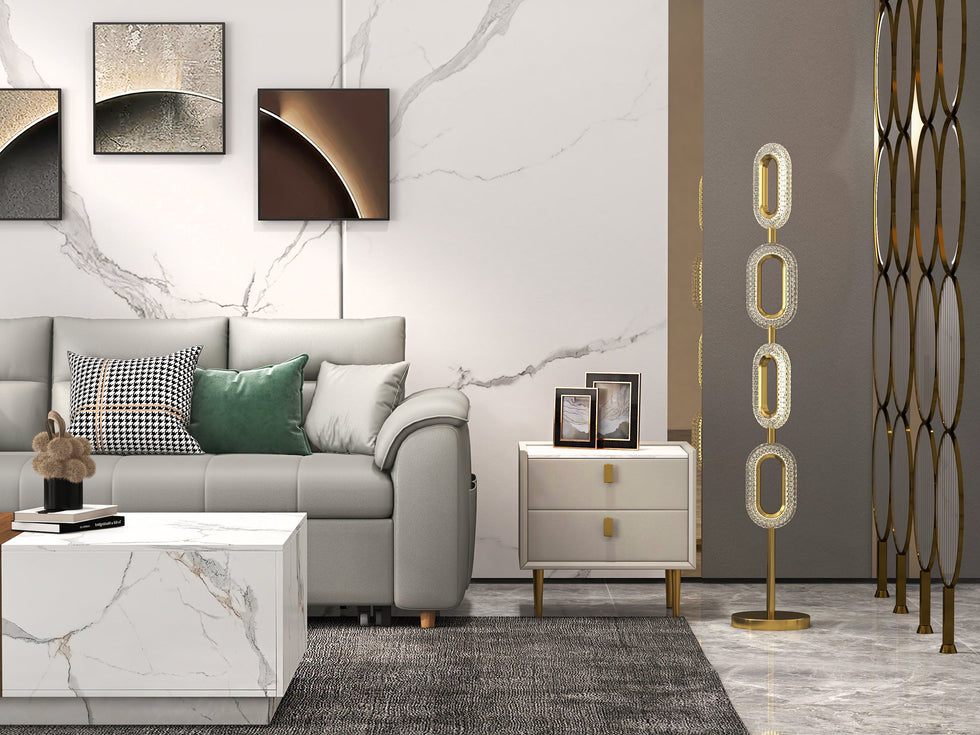 HMR - Vewal 47.2" Marble & Walnut Veneer Block Coffee Table with 2 Drawers