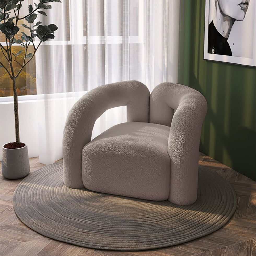 HMR - Japandi Boucle Accent Chair Shaggy Armchair for Living Room