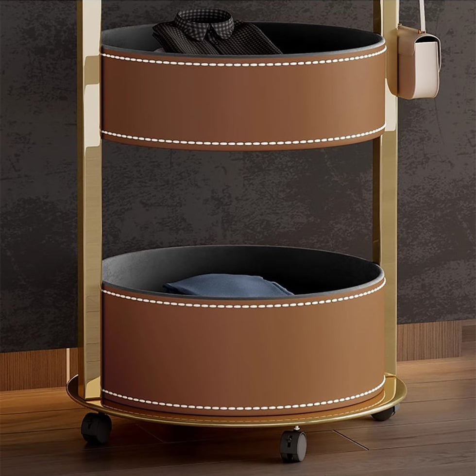 HMR - Coat Rack Stand with 2 Trays Saddle Leather Hall Tree