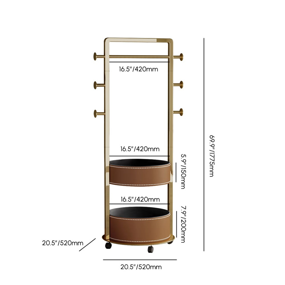 HMR - Coat Rack Stand with 2 Trays Saddle Leather Hall Tree