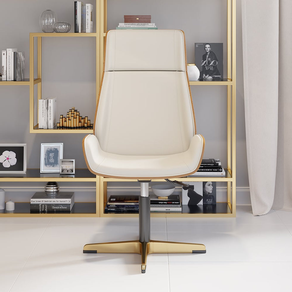 HMR - Industrial Wooden Writing Desk & Leather Office Chair Set