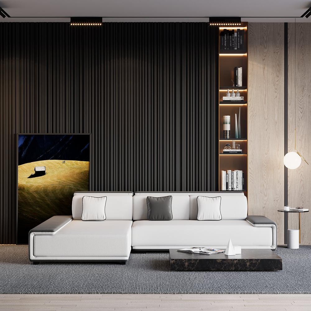 HMR - Doart 112" Cotton & Linen 4-Seater Modern Corner Modular Sectional Sofa L-Shaped