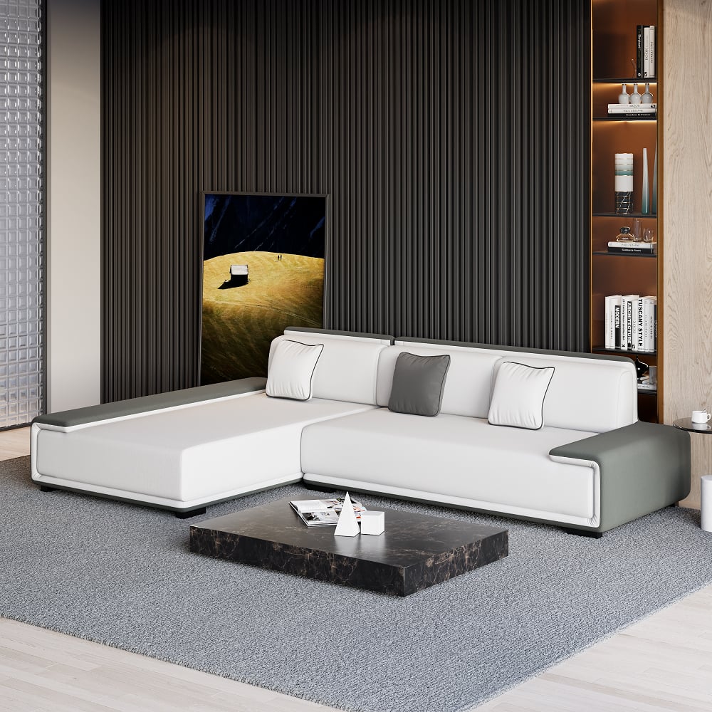 HMR - Doart 112" Cotton & Linen 4-Seater Modern Corner Modular Sectional Sofa L-Shaped