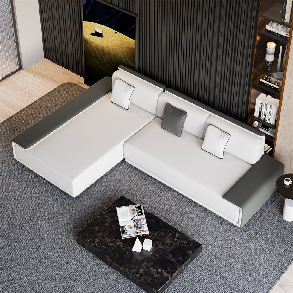 HMR - Doart 112" Cotton & Linen 4-Seater Modern Corner Modular Sectional Sofa L-Shaped
