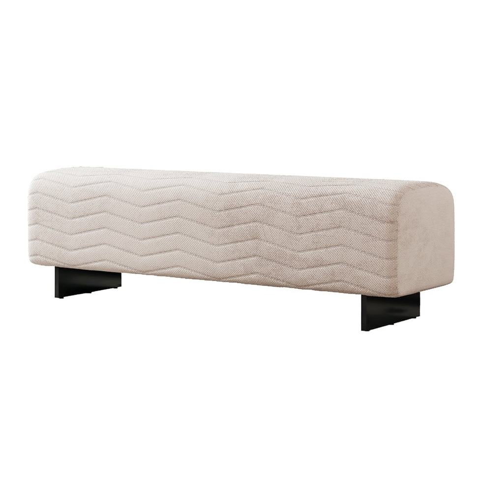 HMR - 57.5"W Modern Beige Knitted Velvet Upholstered Bedroom Bench with Stainless Steel Legs