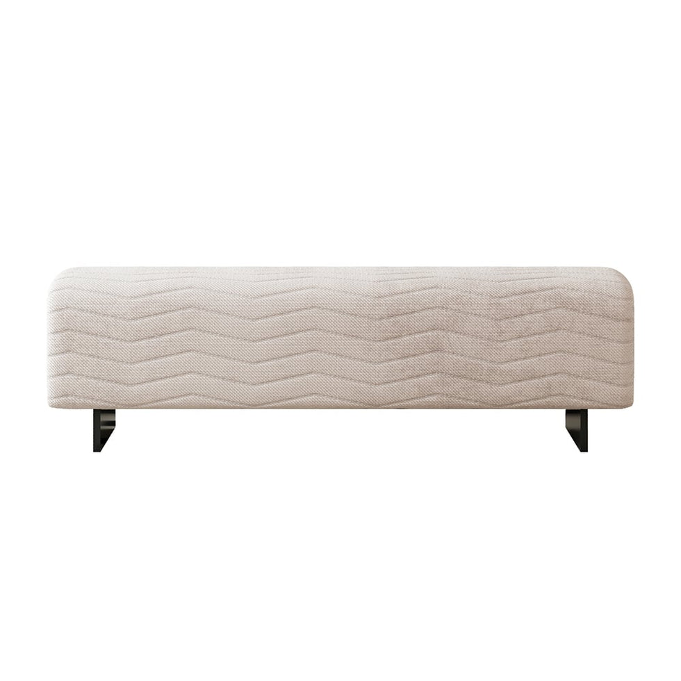 HMR - 57.5"W Modern Beige Knitted Velvet Upholstered Bedroom Bench with Stainless Steel Legs