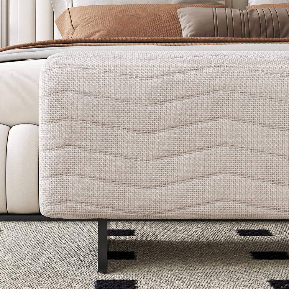 HMR - 57.5"W Modern Beige Knitted Velvet Upholstered Bedroom Bench with Stainless Steel Legs