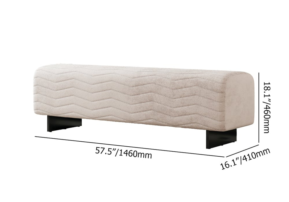 HMR - 57.5"W Modern Beige Knitted Velvet Upholstered Bedroom Bench with Stainless Steel Legs
