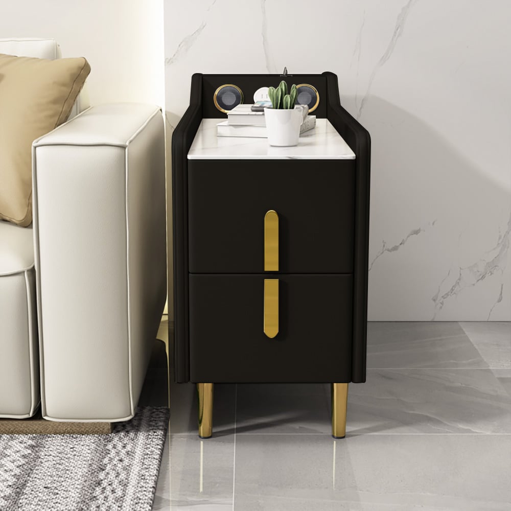 HMR - Modern Multifunctional Narrow Side Table Sintered Stone Top End Table Speaker & USB Port