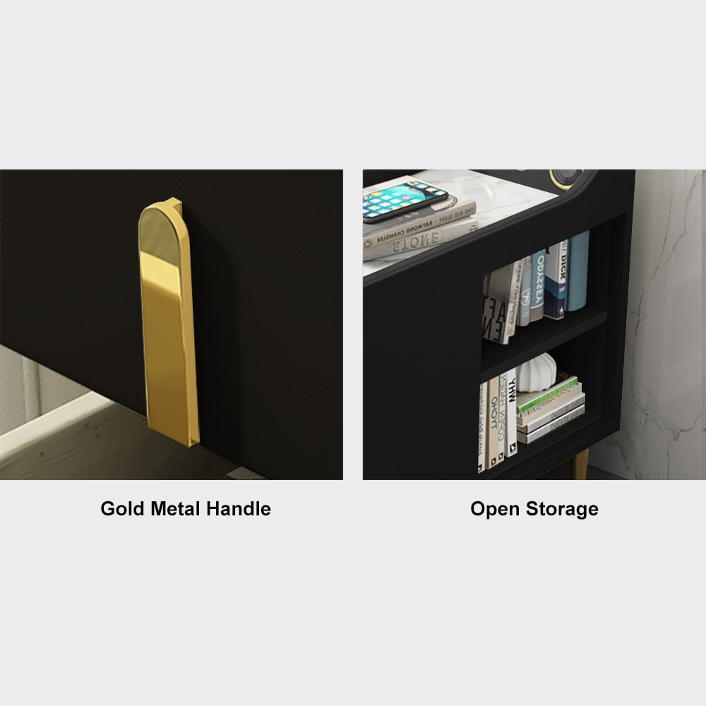 HMR - Modern Multifunctional Narrow Side Table Sintered Stone Top End Table Speaker & USB Port
