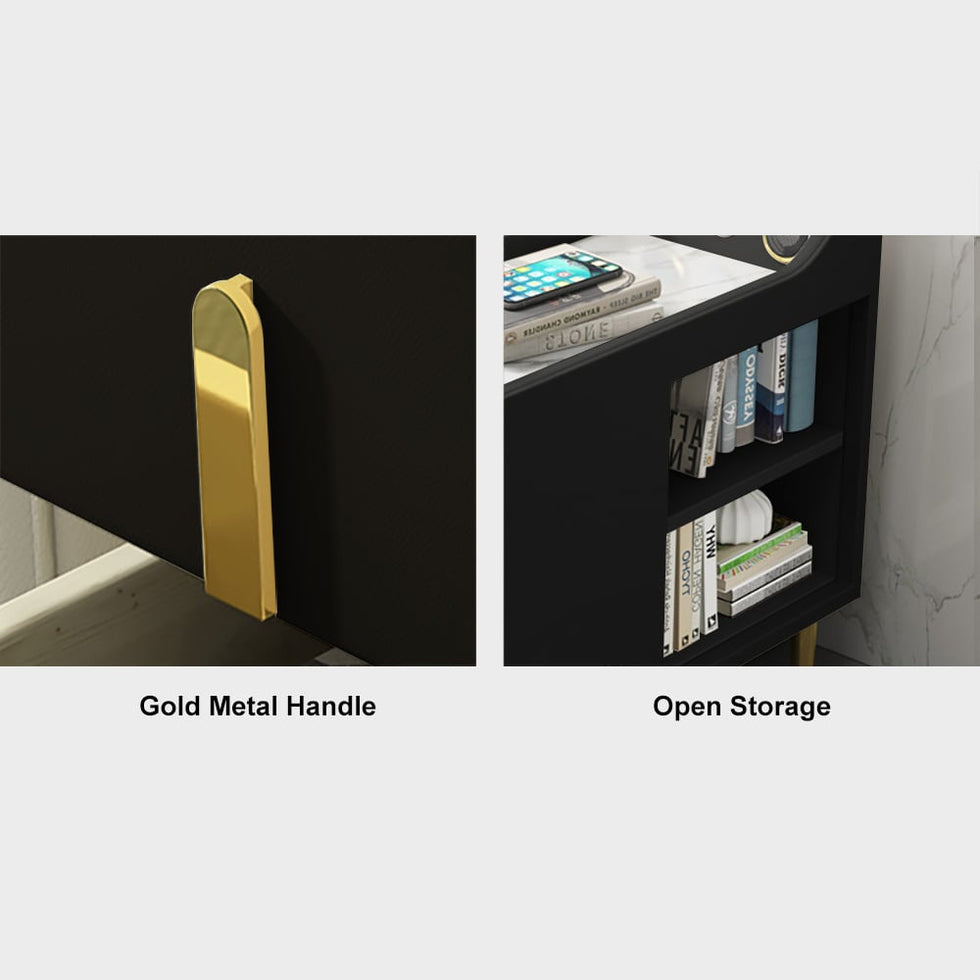 HMR - Modern Multifunctional Narrow Side Table Sintered Stone Top End Table Speaker & USB Port