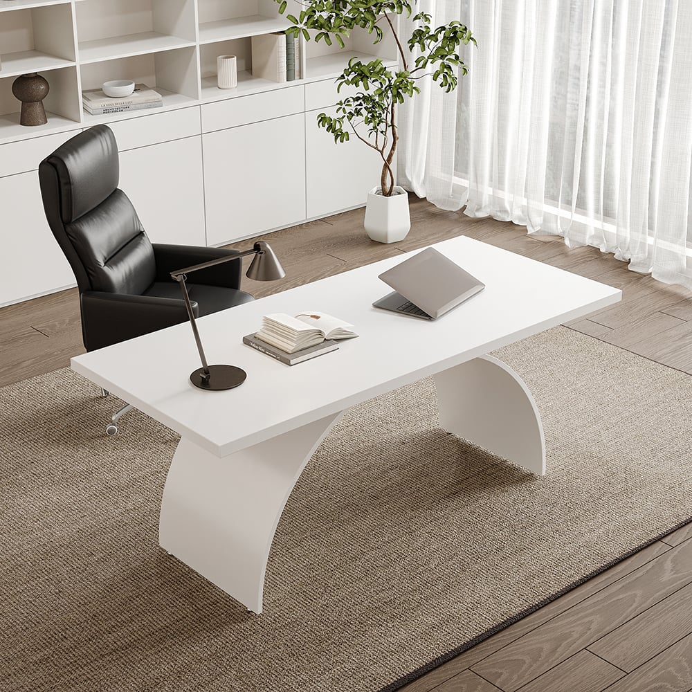 HMR - Modern Industrial Rectangular Wood Metal Base Office Desk