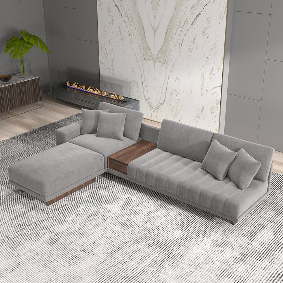 HMR - 126" L-Shaped Modular Sectional with Chaise & Ottoman