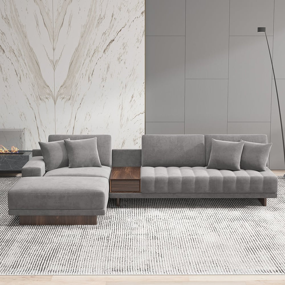 HMR - 126" L-Shaped Modular Sectional with Chaise & Ottoman