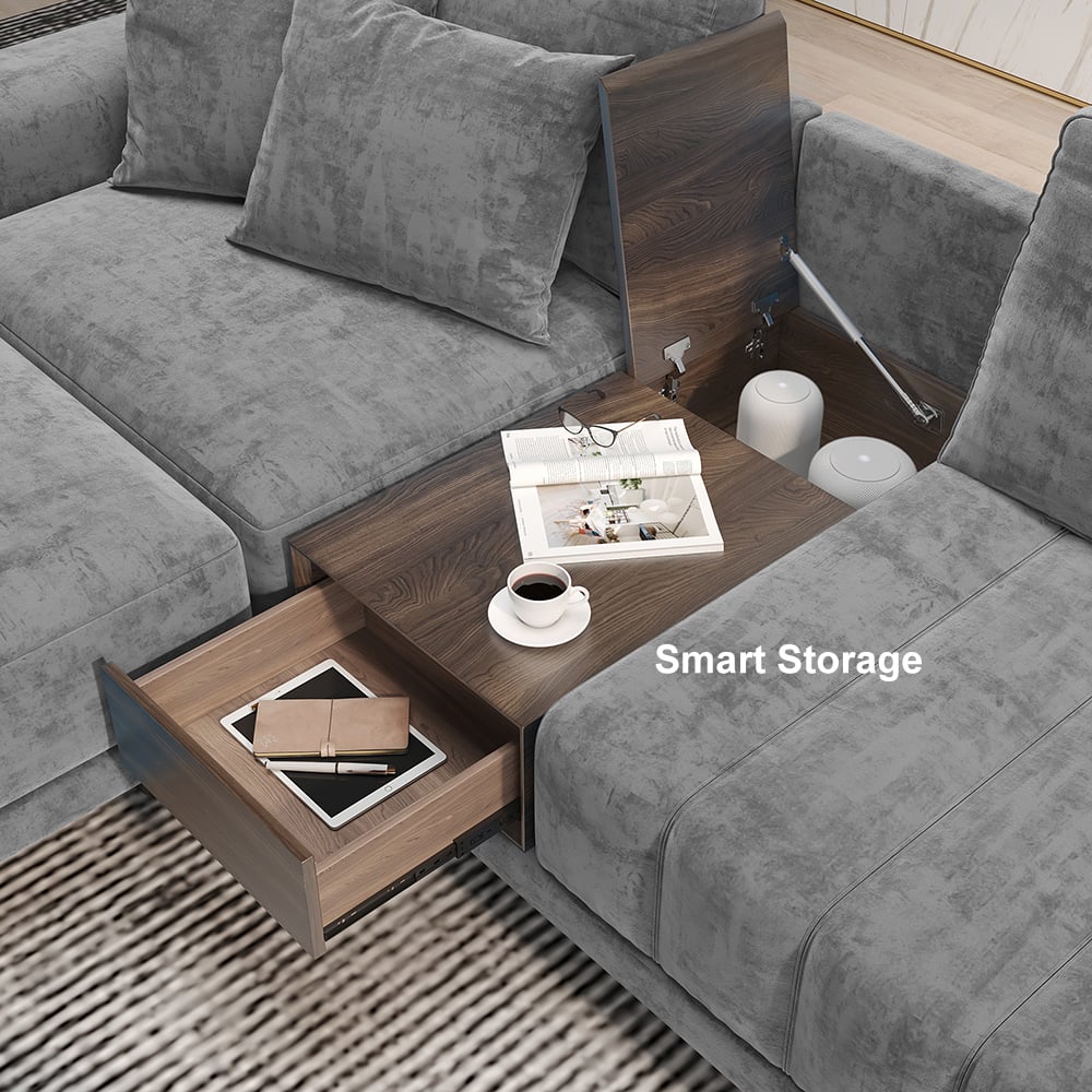 HMR - 126" L-Shaped Modular Sectional with Chaise & Ottoman