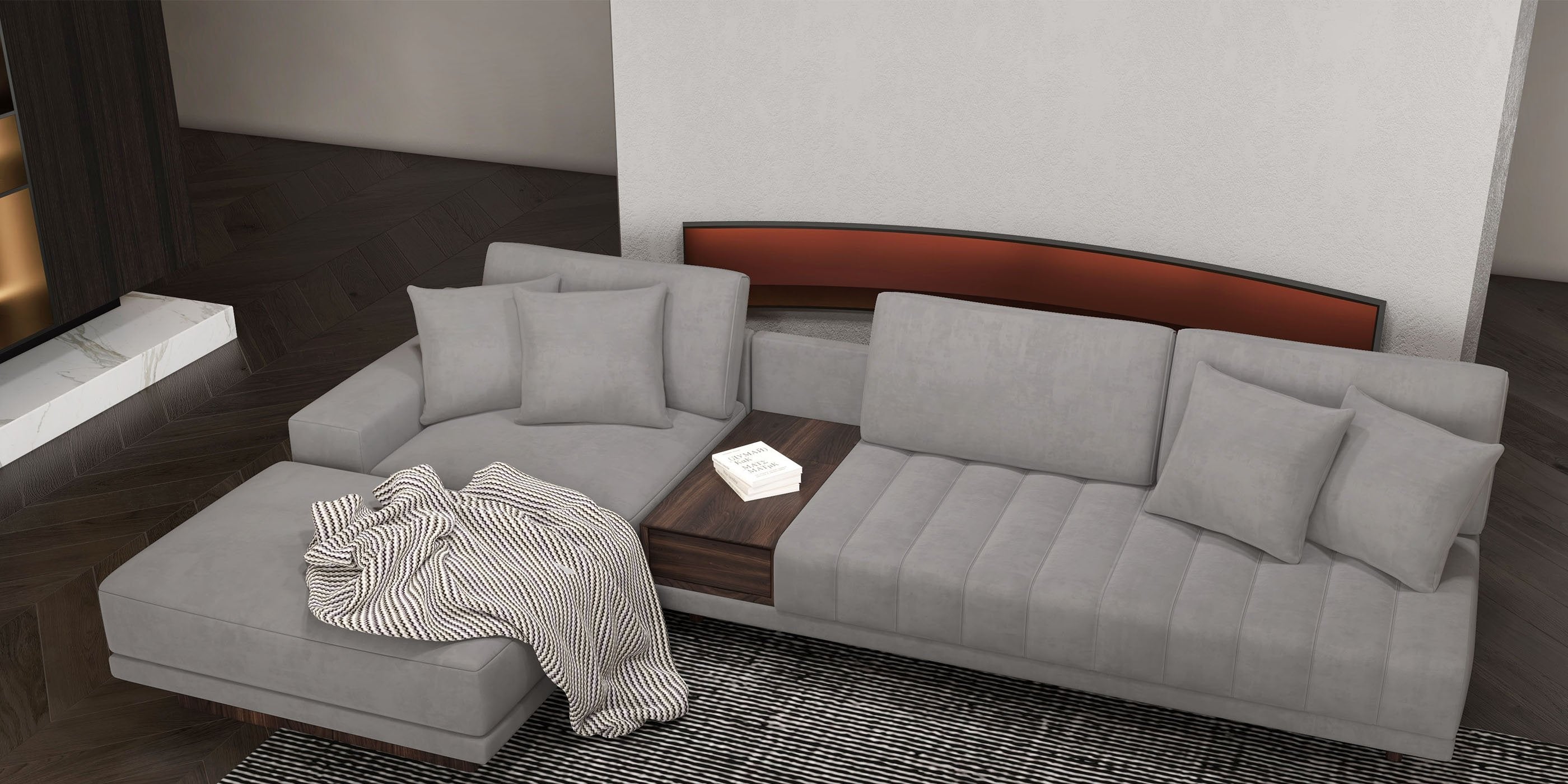 HMR - 126" L-Shaped Modular Sectional with Chaise & Ottoman