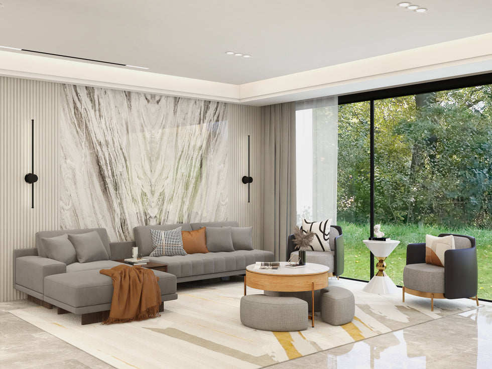 HMR - 126" L-Shaped Modular Sectional with Chaise & Ottoman