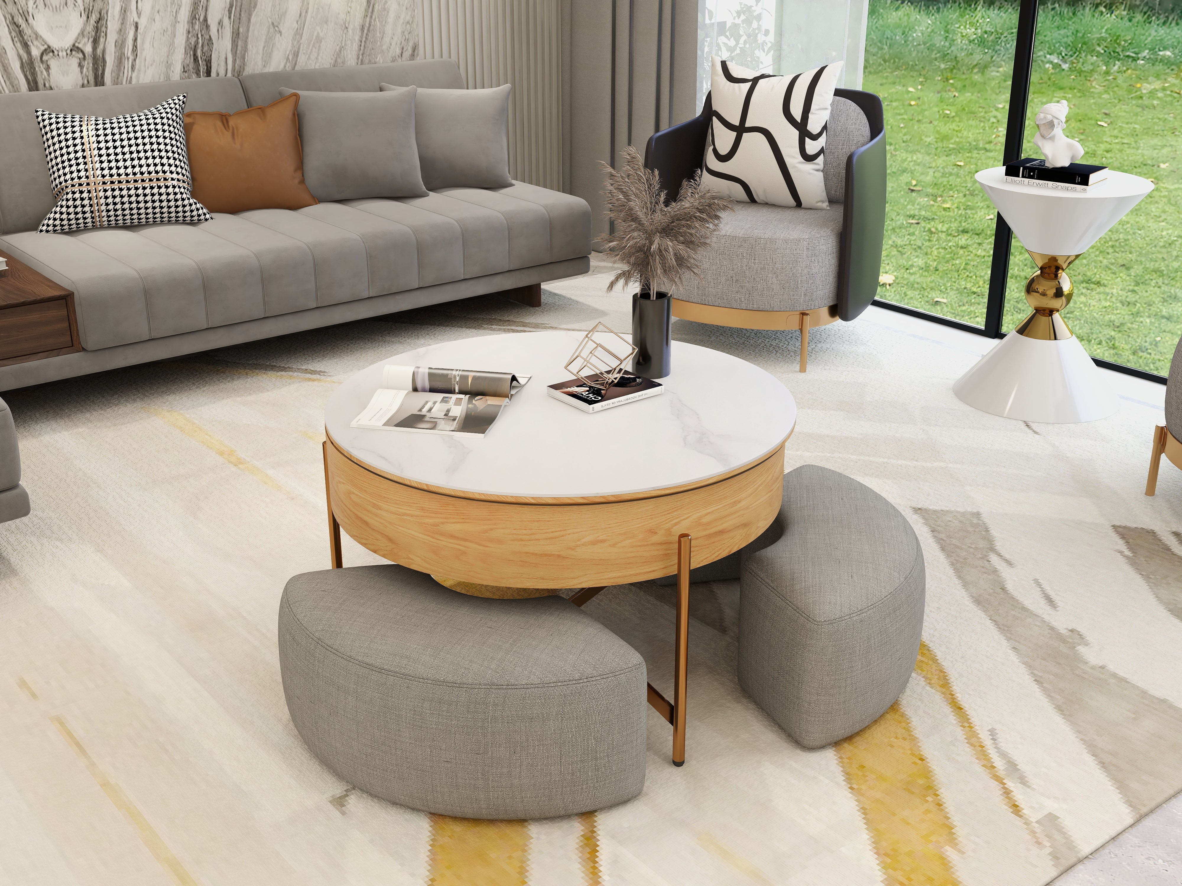 HMR - 126" L-Shaped Modular Sectional with Chaise & Ottoman