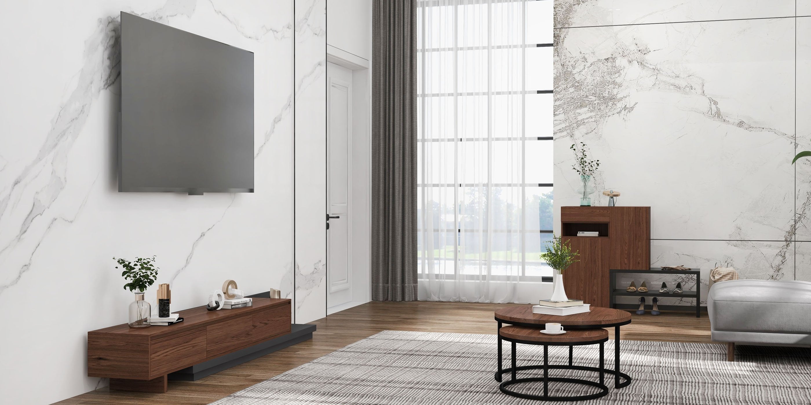 HMR - 126" L-Shaped Modular Sectional with Chaise & Ottoman