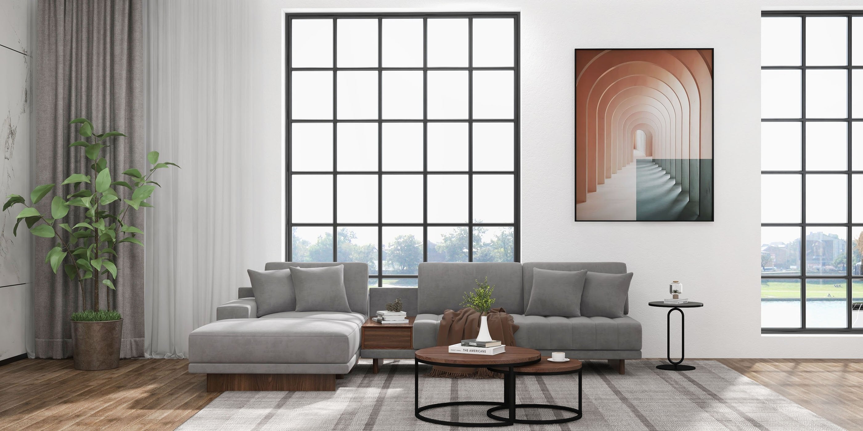 HMR - 126" L-Shaped Modular Sectional with Chaise & Ottoman