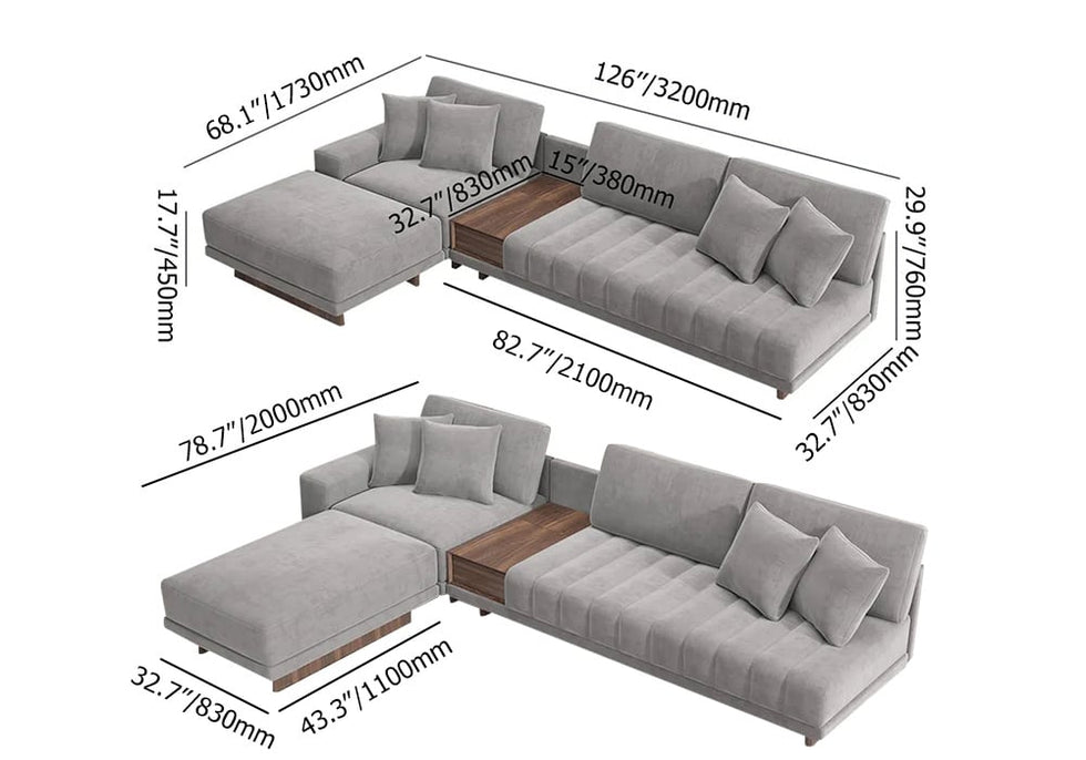 HMR - 126" L-Shaped Modular Sectional with Chaise & Ottoman