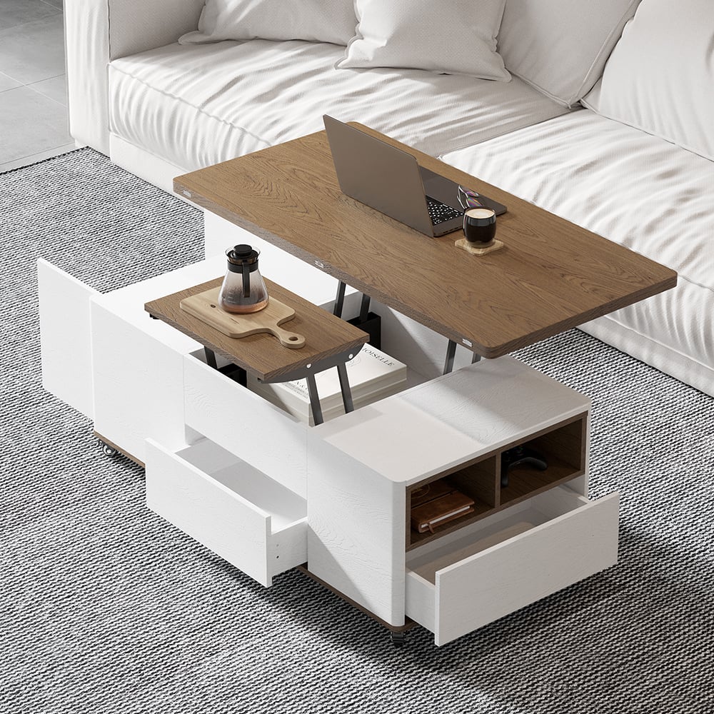 HMR - Modern 47" Lift Top Foldable Coffee Table Multi Functional Table with 3 Drawers & Cabinet