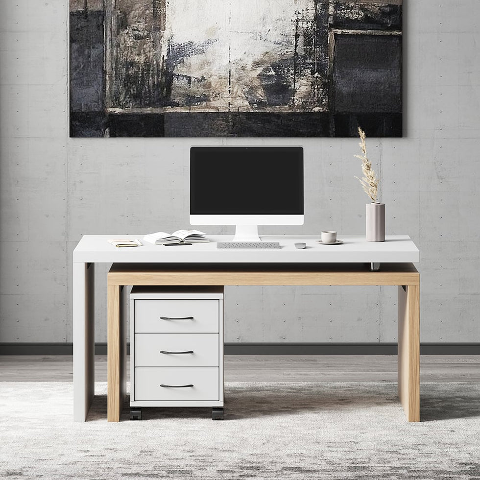 HMR - Modern Swivel Desk & Home Office Chair Set L-Shaped Rotating Desk Adjustable