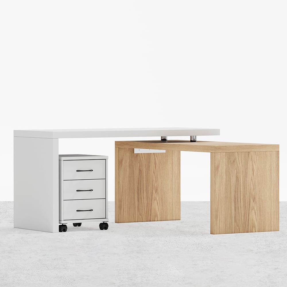 HMR - Modern Swivel Desk & Home Office Chair Set L-Shaped Rotating Desk Adjustable
