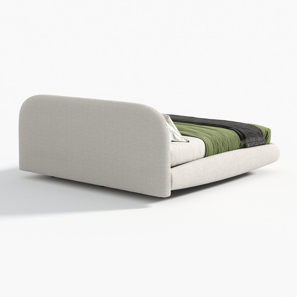 HMR - King Size Boucle Upholstered Floating Bed Frame with Light