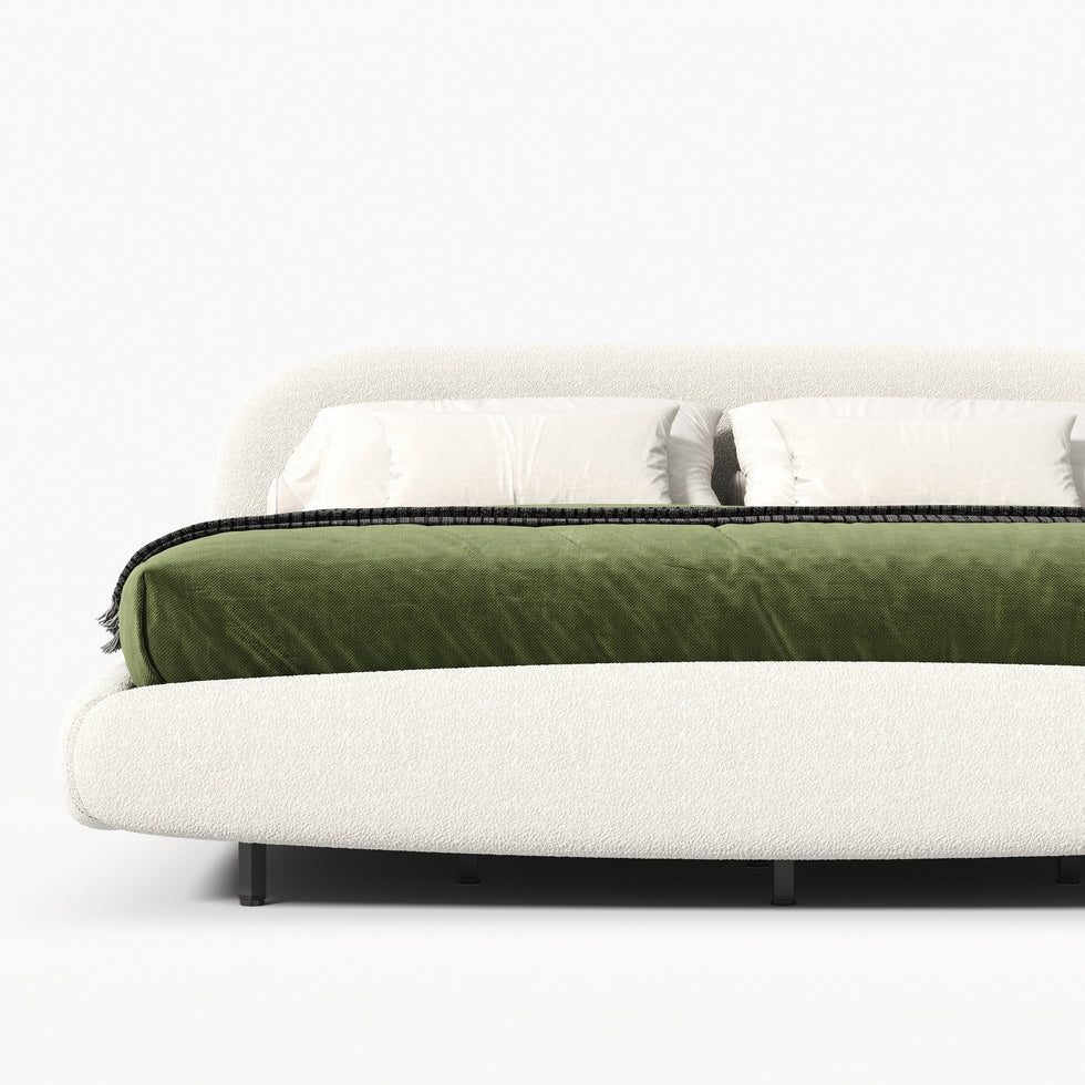 HMR - King Size Boucle Upholstered Floating Bed Frame with Light