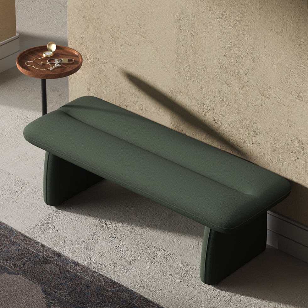 HMR - 54" Modern Green & Teak Entryway Bench with Tray
