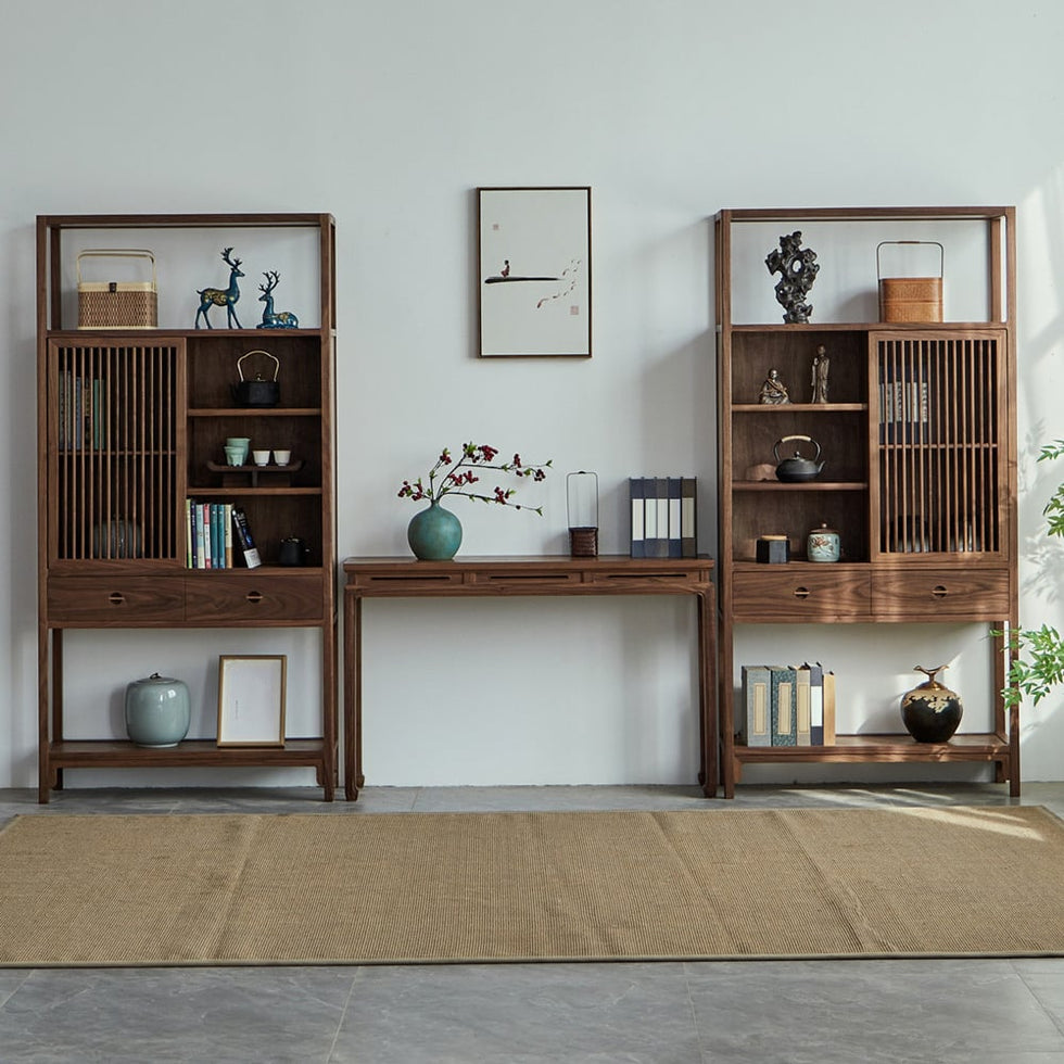 HMR - 47.2" Mid Century Modern Console Table Walnut Solid Wood Entryway Table with 4 Legs