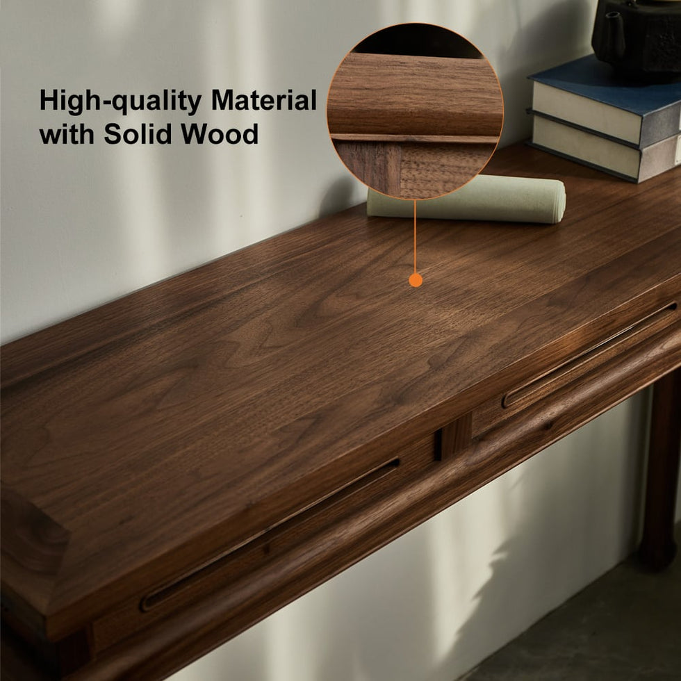 HMR - 47.2" Mid Century Modern Console Table Walnut Solid Wood Entryway Table with 4 Legs