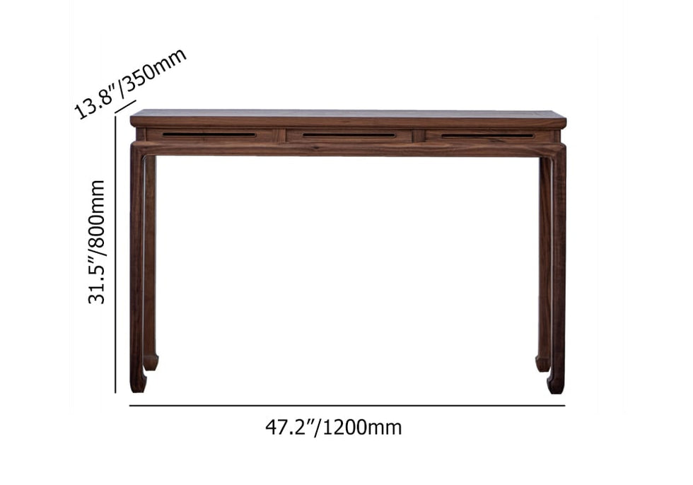 HMR - 47.2" Mid Century Modern Console Table Walnut Solid Wood Entryway Table with 4 Legs