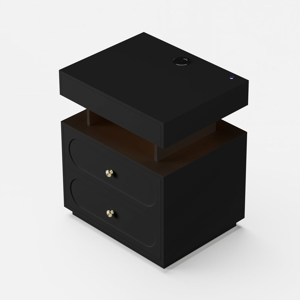 HMR - Floating 3-Drawer LED Smart Nightstand with Light