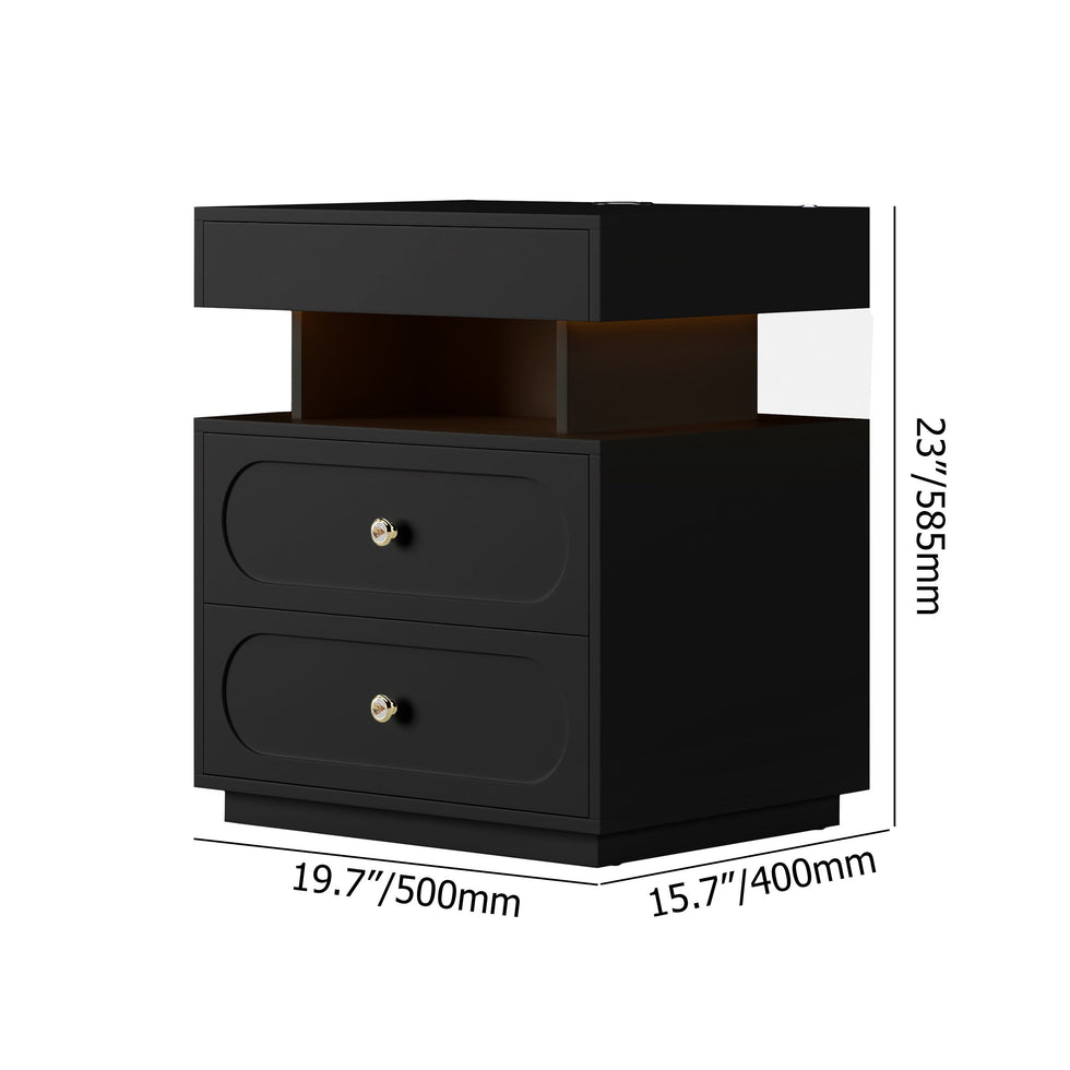 HMR - Floating 3-Drawer LED Smart Nightstand with Light