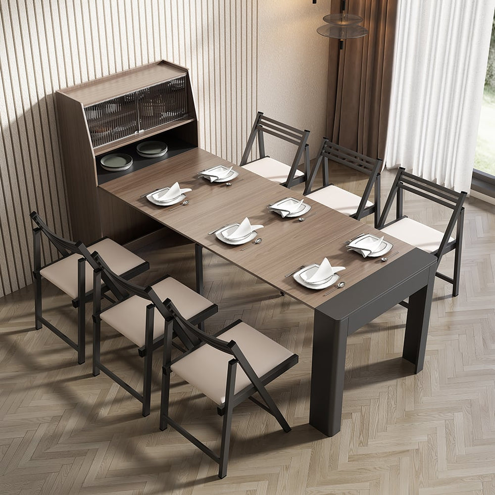 HMR - 70.9" Farmhouse Extendable Dining Table with Storage Sideboard Seats 4-6 People