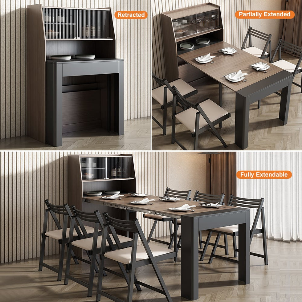 HMR - 70.9" Farmhouse Extendable Dining Table with Storage Sideboard Seats 4-6 People