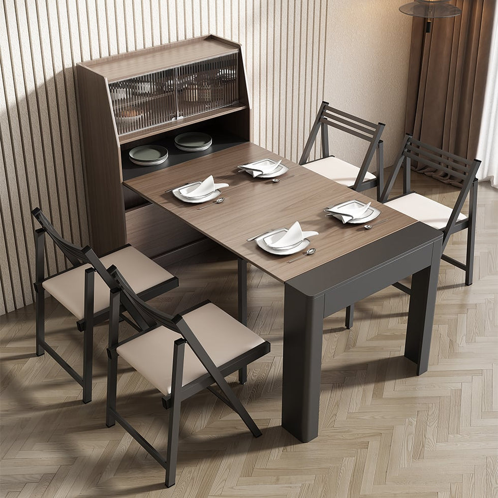 HMR - 70.9" Farmhouse Extendable Dining Table with Storage Sideboard Seats 4-6 People