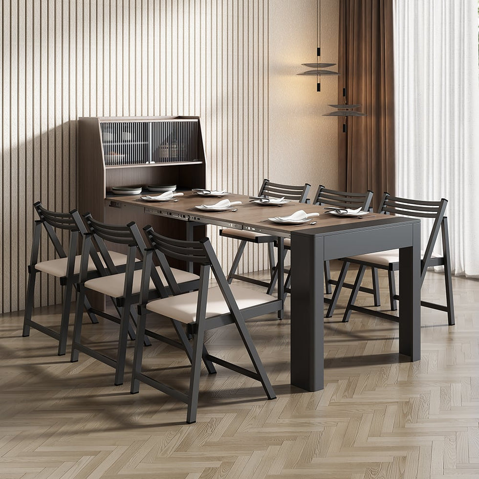 HMR - 70.9" Farmhouse Extendable Dining Table with Storage Sideboard Seats 4-6 People