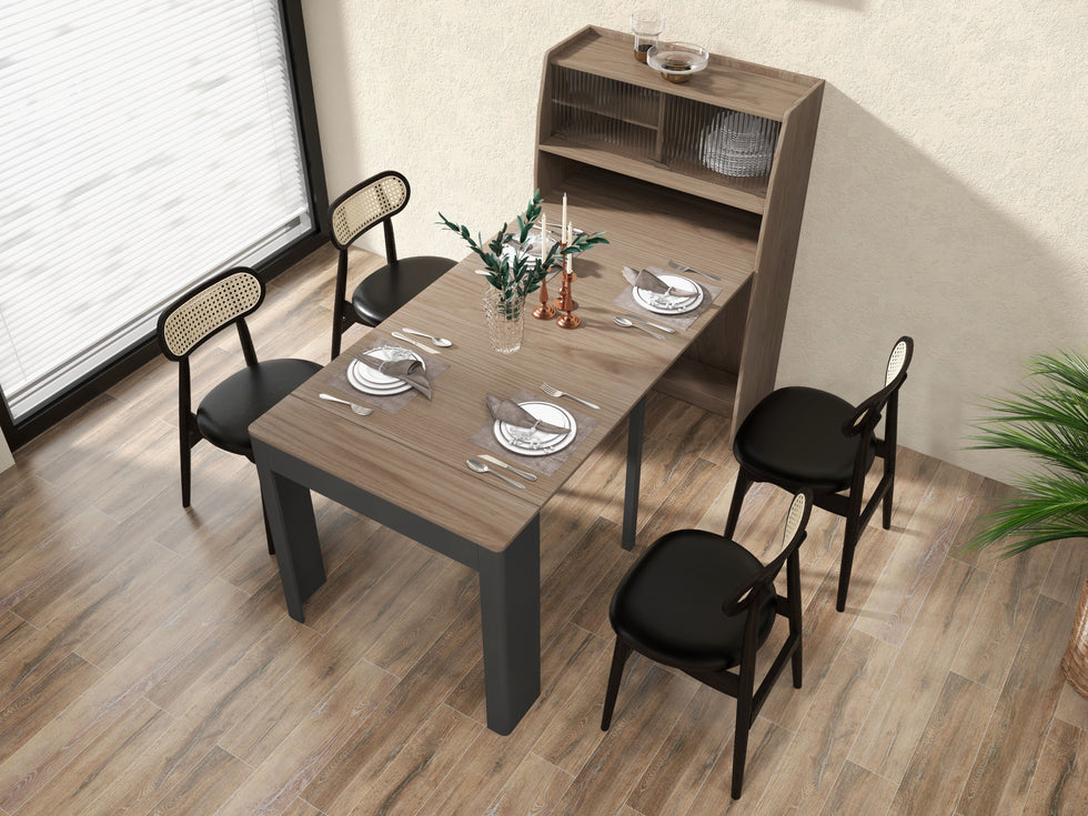 HMR - 70.9" Farmhouse Extendable Dining Table with Storage Sideboard Seats 4-6 People